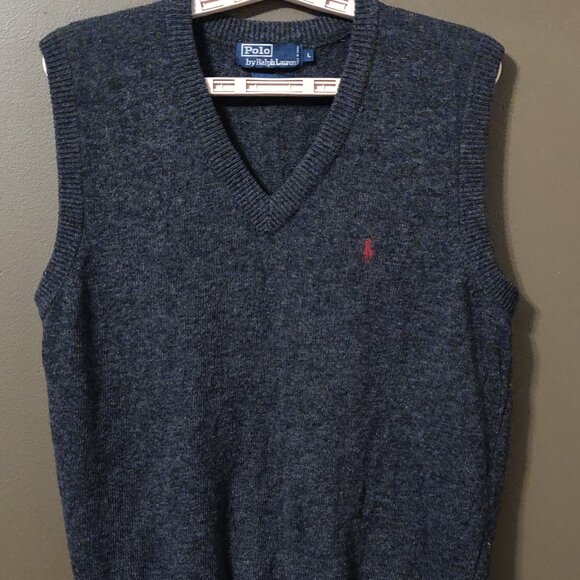 Polo Ralph Lauren 100% Lambswool Sweater Vest Charcoal Grey SIZE LARGE - Picture 1 of 5